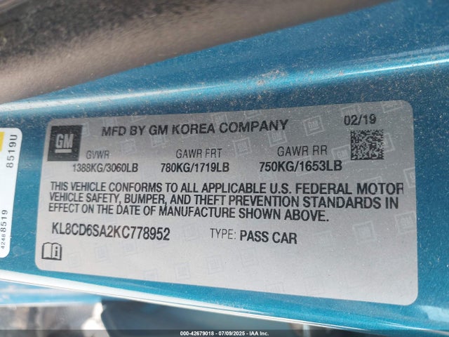 KL8CD6SA2KC778952 Chevrolet lv7 - mfi, variable valve timing, alum, gen 1 var 1