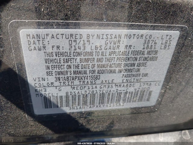 Nissan 2019 2019 3N1AB7APXKY415583 Image 9