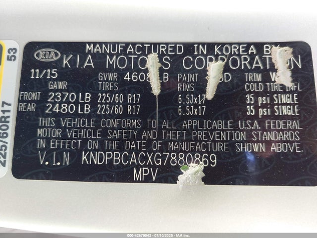 KNDPBCACXG7880869 KIA dohc gdi theta ii