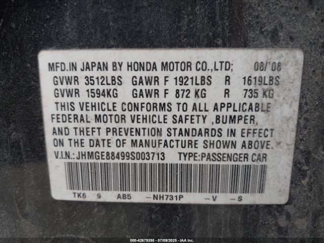 2009 HONDA FIT JHMGE88499S003713 Photo 8