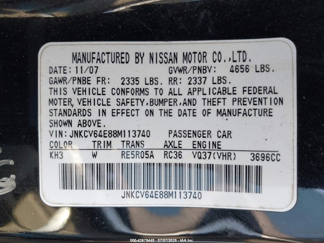 Продаж на аукціоні авто 2008 Infiniti G37 Journey, vin: JNKCV64E88M113740, номер лоту: 42679449