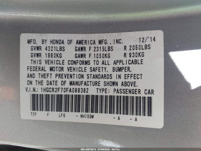 Honda k24w1 2015 1HGCR2F70FA089382 Image 9