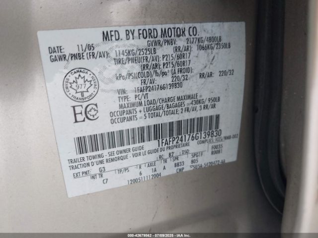 2006 FORD FIVE HUNDRED 1FAFP24176G139830 Photo 8