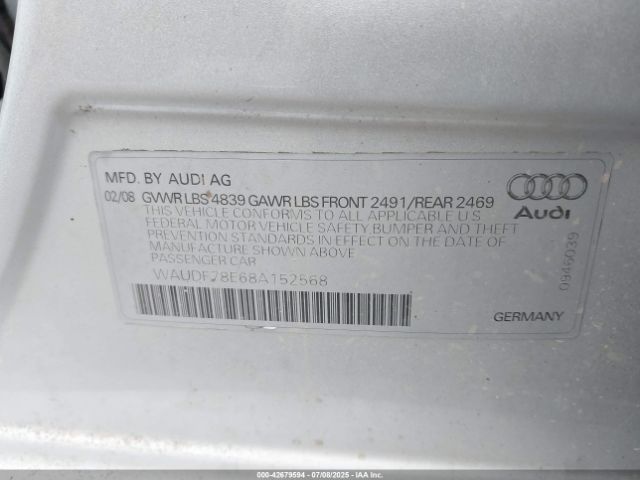 2008 AUDI A4 WAUDF78E68A152568 Photo 8
