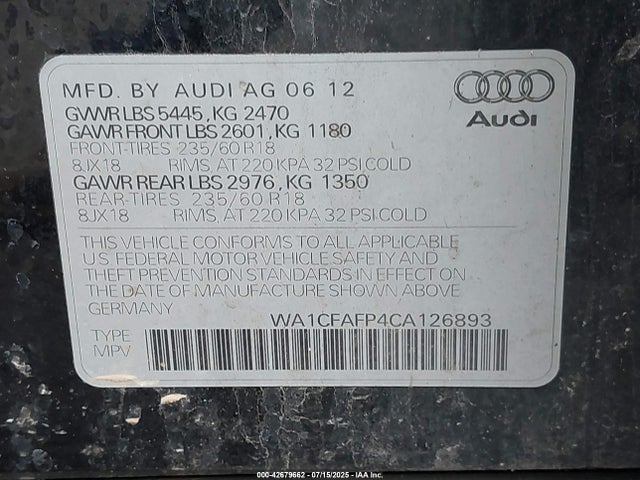 2012 AUDI Q5 WA1CFAFP4CA126893 Photo 8