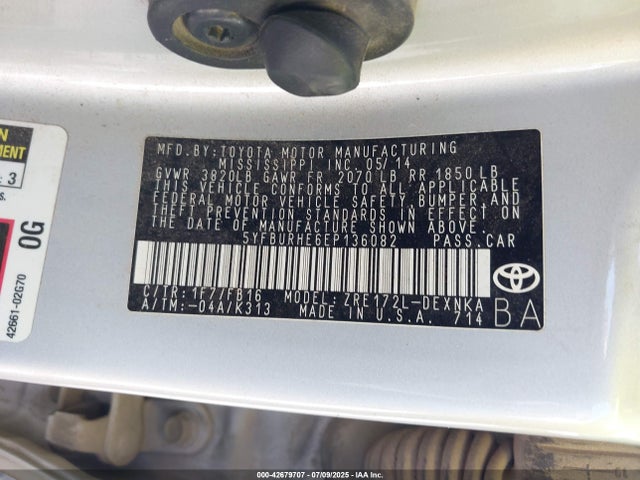 5YFBURHE6EP136082 Toyota 2zr-fe
