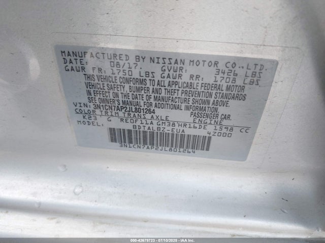 3N1CN7AP2JL801264 Nissan 2018