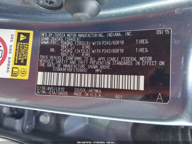 5TDKKRFH0FS109892 Toyota 2gr-fe