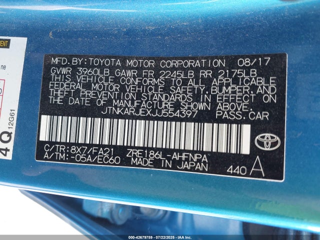 JTNKARJEXJJ554397 Toyota 2zr-fae