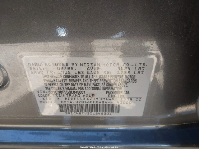 3N1CN8FV5SL845001 Nissan Versa