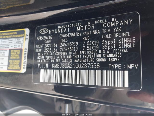 2016 HYUNDAI TUCSON KM8J3CA21GU237558 Photo 8