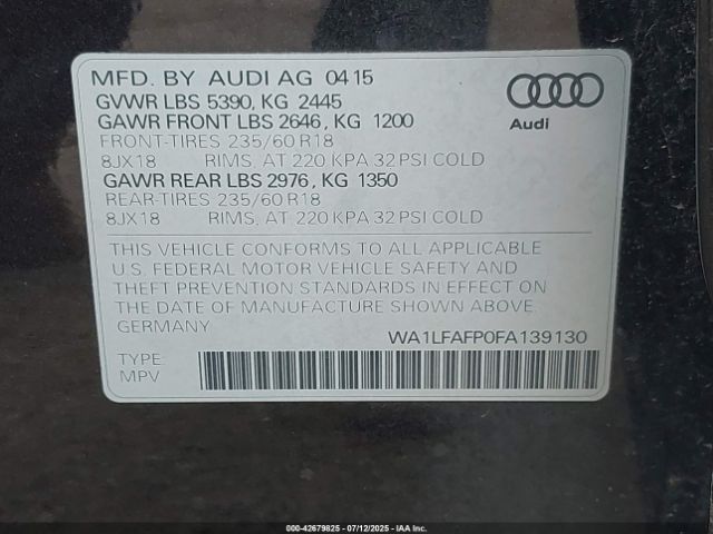 2015 AUDI Q5 WA1LFAFP0FA139130 Photo 8
