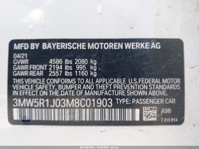 3MW5R1J03M8C01903 BMW 330I