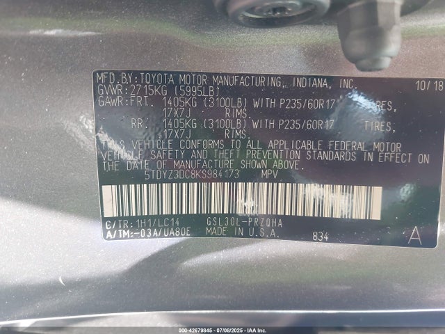 Toyota 2gr-fks 2019 5TDYZ3DC8KS984173 Image 9