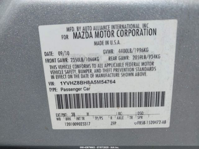 2010 MAZDA MAZDA6 1YVHZ8BH8A5M54764 Photo 8