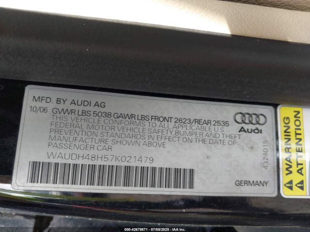 2007 AUDI A4 WAUDH48H57K021479 Photo 8