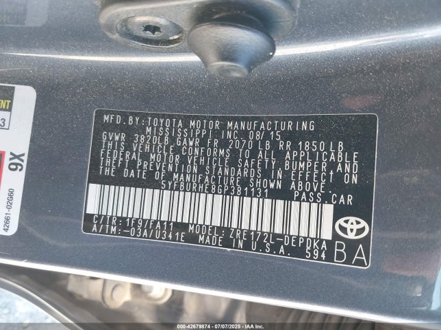 5YFBURHE8GP381131 Toyota 2zr-fe