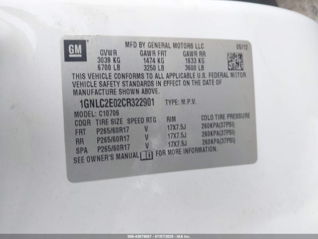 2012 CHEVROLET TAHOE 1GNLC2E02CR322901 Photo 8