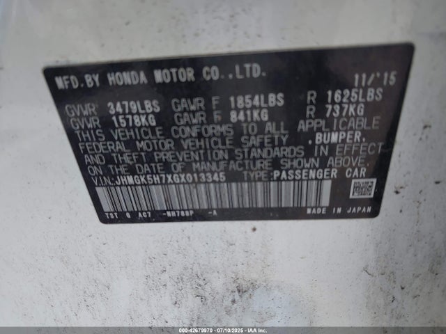 JHMGK5H7XGX013345 Honda l15b1