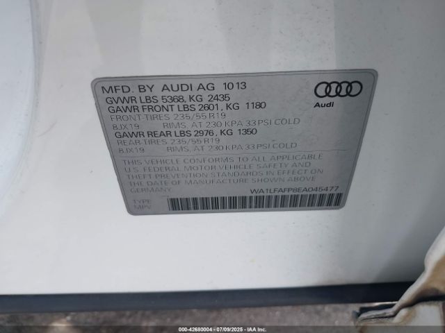 2014 AUDI Q5 WA1LFAFP8EA045477 Photo 8