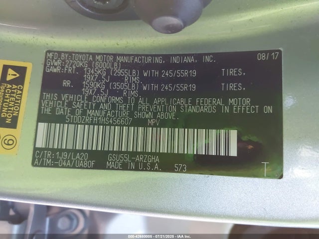 5TDDZRFH1HS456607 Toyota 2gr-fks