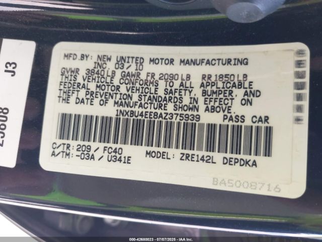 2010 TOYOTA COROLLA 1NXBU4EE8AZ375939 Photo 8