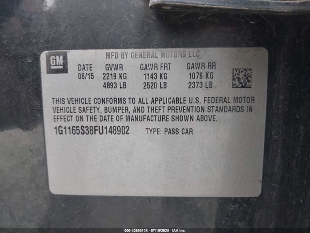 Chevrolet lfx 2015 1G1165S38FU148902 Image 9