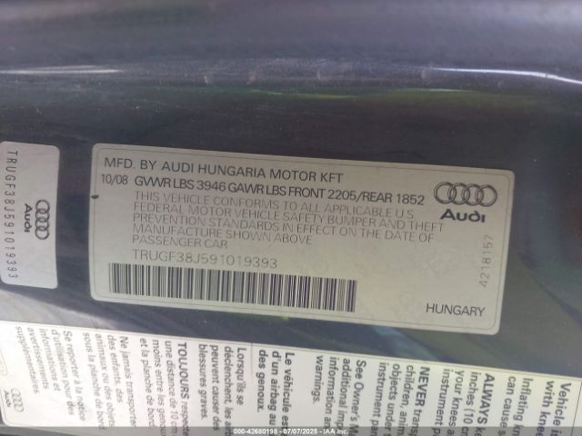 2009 AUDI TT TRUGF38J591019393 Photo 8