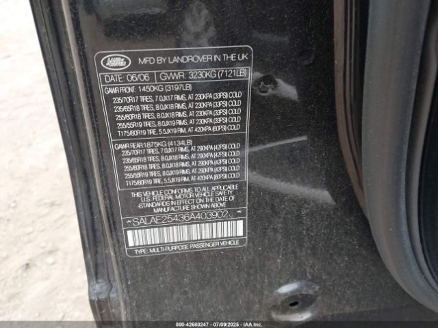 2006 LAND ROVER LR3 SALAE25436A403902 Photo 8
