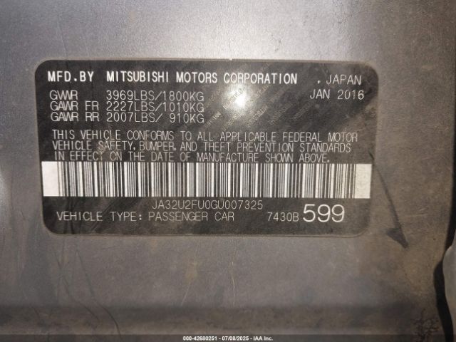 2016 MITSUBISHI LANCER JA32U2FU0GU007325 Photo 8