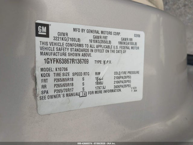 2007 CADILLAC ESCALADE 1GYFK63867R136769 Photo 8
