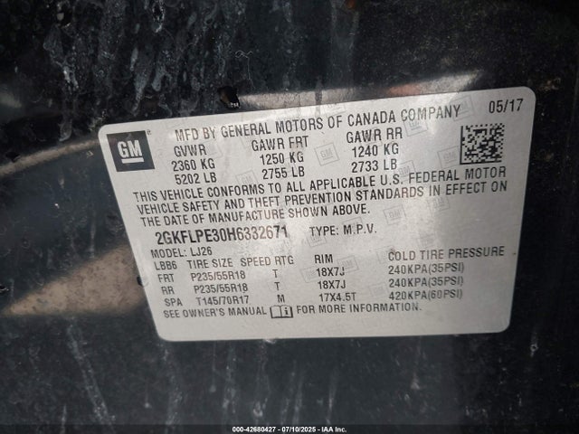 GMC lfx - sidi: spark ignited direct injection, vvt: variable valve timing, e85 max, alum 2017 2GKFLPE30H6332671 Image 9