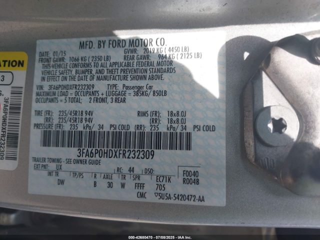 2015 FORD FUSION 3FA6P0HDXFR232309 Photo 8