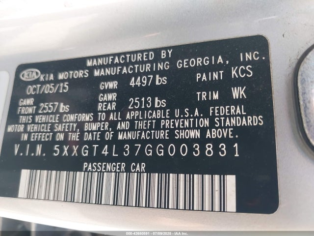 5XXGT4L37GG003831 KIA t-gdi theta ii