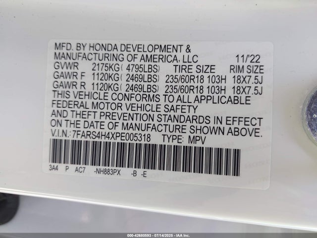 7FARS4H4XPE005318 Honda l15be