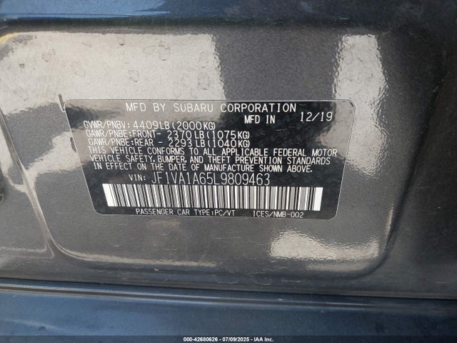 JF1VA1A65L9809463 Subaru dib
