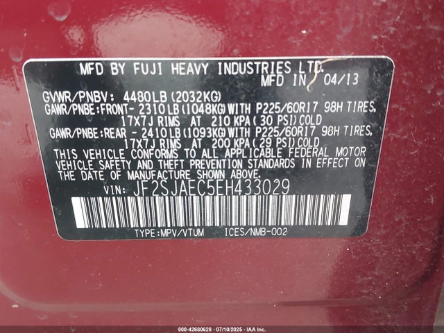 Subaru 2.5na u5 2014 JF2SJAEC5EH433029 Image 9