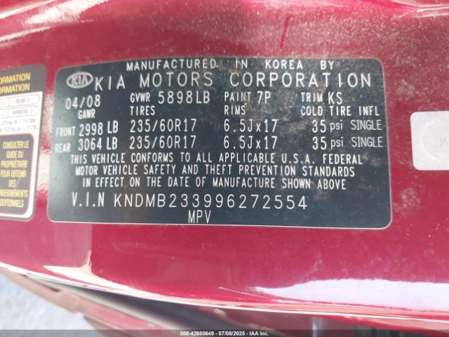 2009 KIA SEDONA KNDMB233996272554 Photo 8