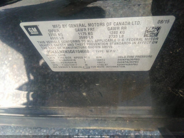 2GKALNEK5G6104668 GMC lea - e85 max, aluminum