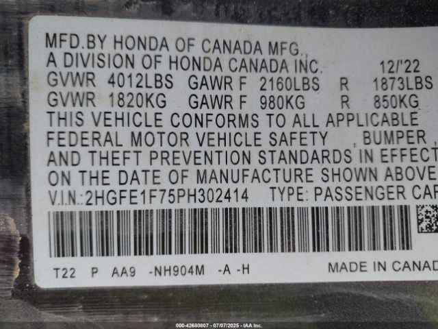 2023 HONDA CIVIC 2HGFE1F75PH302414 Photo 8