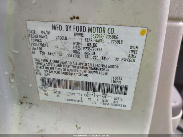 2009 FORD ESCAPE 1FMCU03G09KC12940 Photo 8