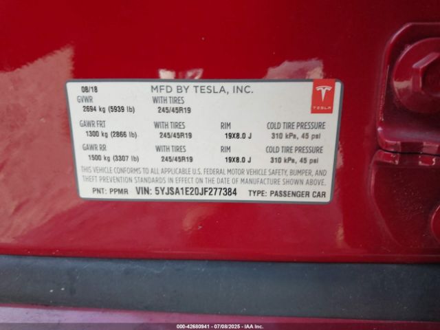 2018 TESLA MODEL S 5YJSA1E20JF277384 Photo 8
