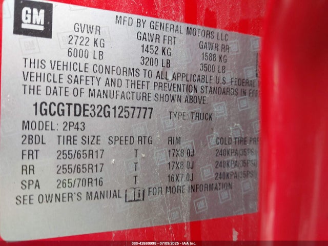 1GCGTDE32G1257777 Chevrolet lfx - sidi, vvt, e85 max, aluminum