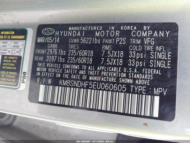 Hyundai dohc gdi lambda 2014 KM8SNDHF5EU060605 Image 9