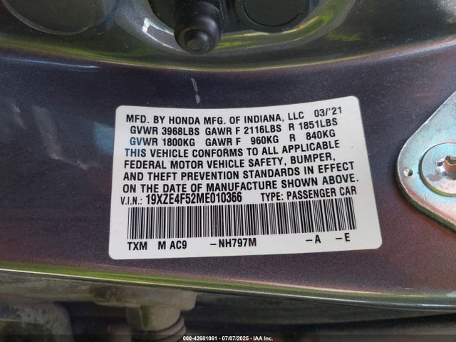 Honda leb6 2021 19XZE4F52ME010366 Image 9