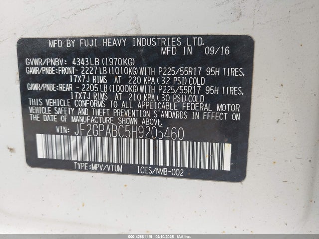 JF2GPABC5H9205460 Subaru naturally aspirated