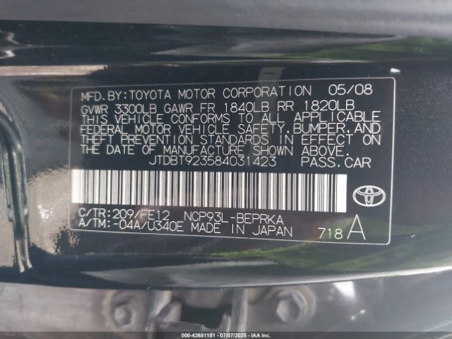2008 TOYOTA YARIS JTDBT923584031423 Photo 8