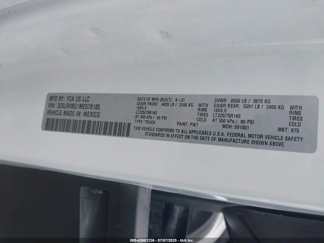 RAM Promaster 1500 2021 3C6LRVBG1ME578185 Image 9