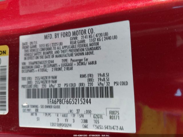 2016 FORD MUSTANG 1FA6P8CF6G5215244 Photo 8