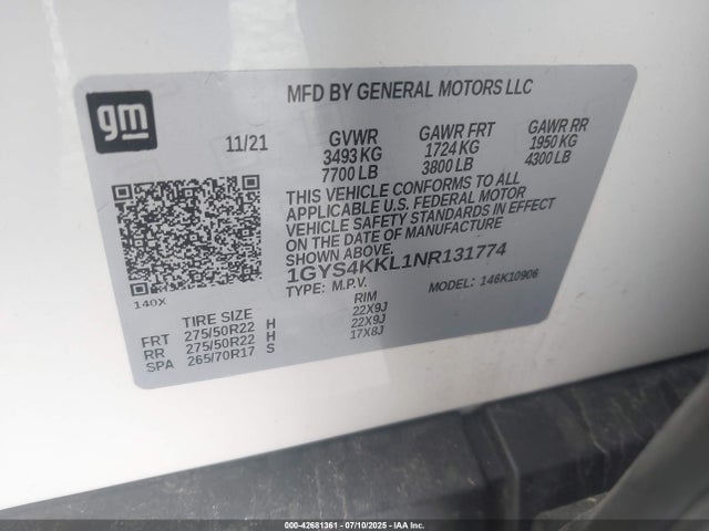 1GYS4KKL1NR131774 Cadillac l87